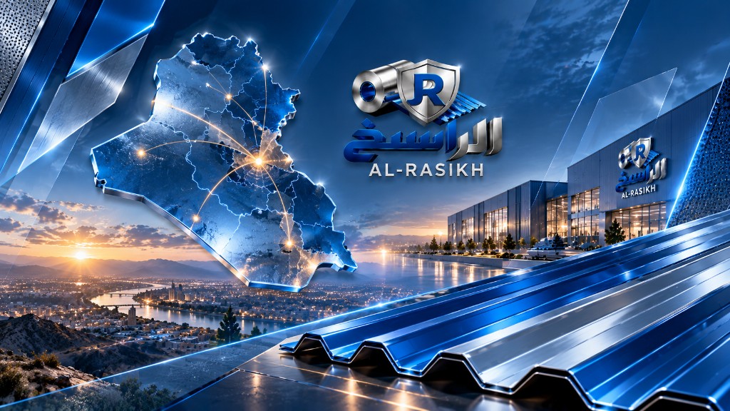 AL-RASIKH brand montage with corrugated sheets and Iraq map
